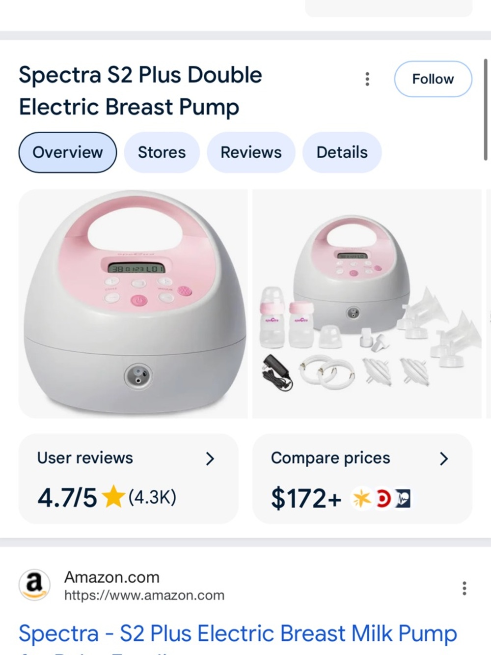 Spectra S2 Plus Electric Double Breast Pump - Pink/White